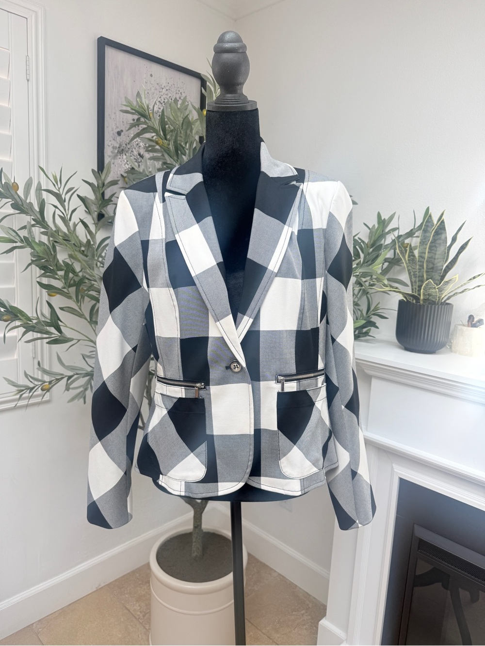 7th Avenue New York & Co Checked Black and White Blazer Jacket